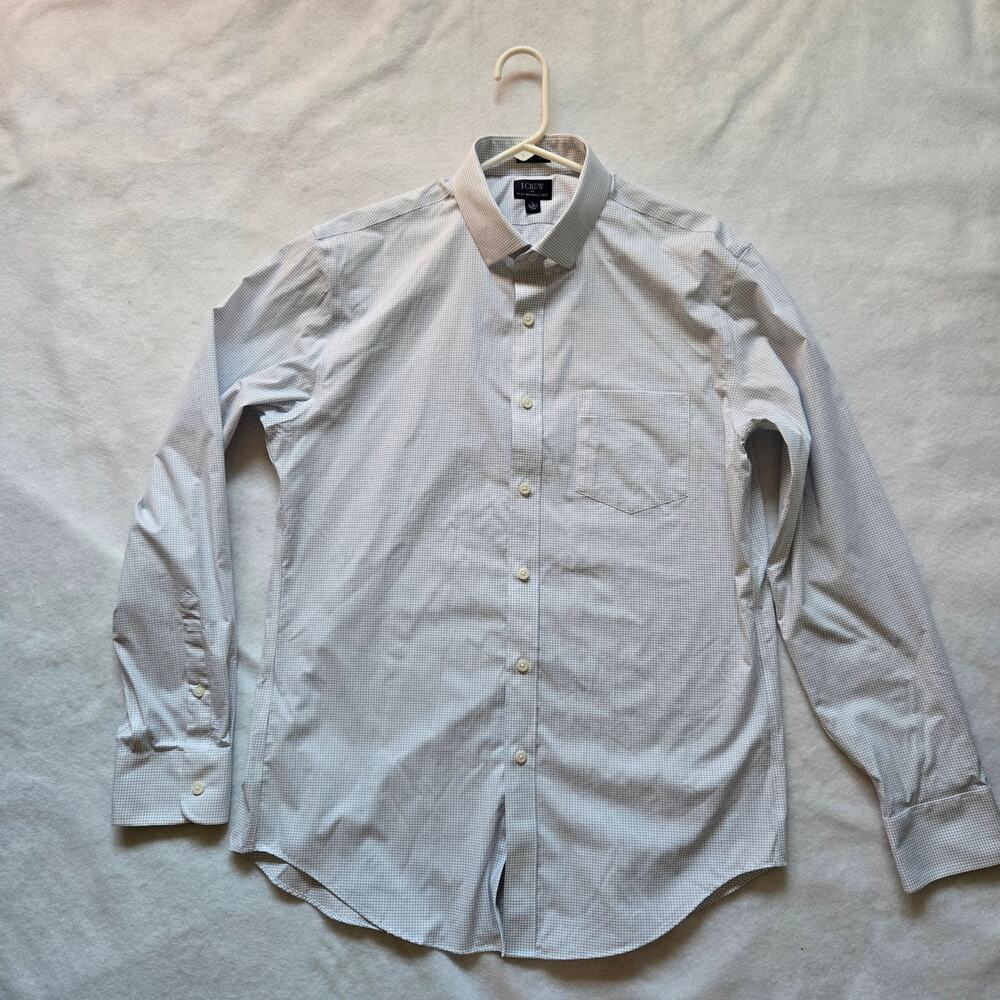 J. Crew Men's Thompson Dress Shirt, Tattersall Plaid, White Blue, L 16-16 1/2